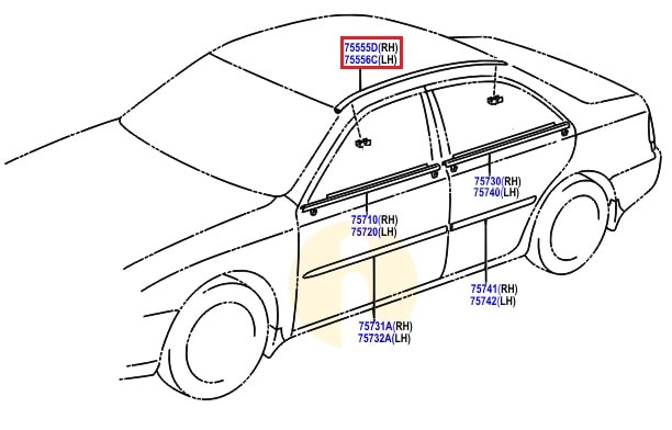 Молдинг крыши правый Toyota Camry v30 (2001-2006)