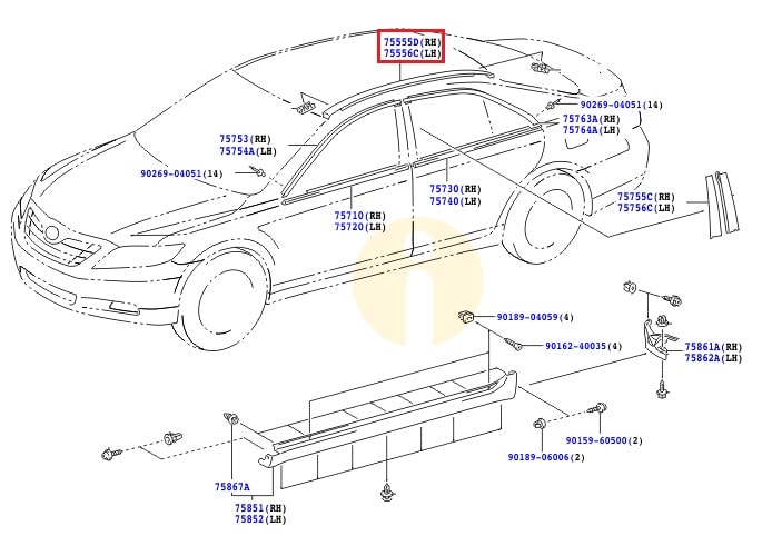 Молдинг крыши правый Toyota Camry v40 (2006-2011)