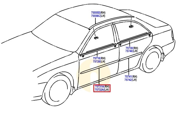 Молдинг двери передней правый Toyota Camry v30 (2001-2006)