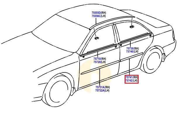 Молдинг двери задней правый Toyota Camry v30 (2001-2006)