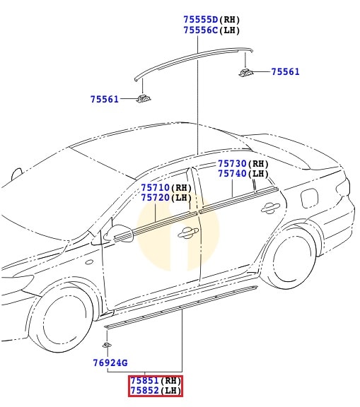 Молдинг порога правый Toyota Corolla e150 (2006-2012)