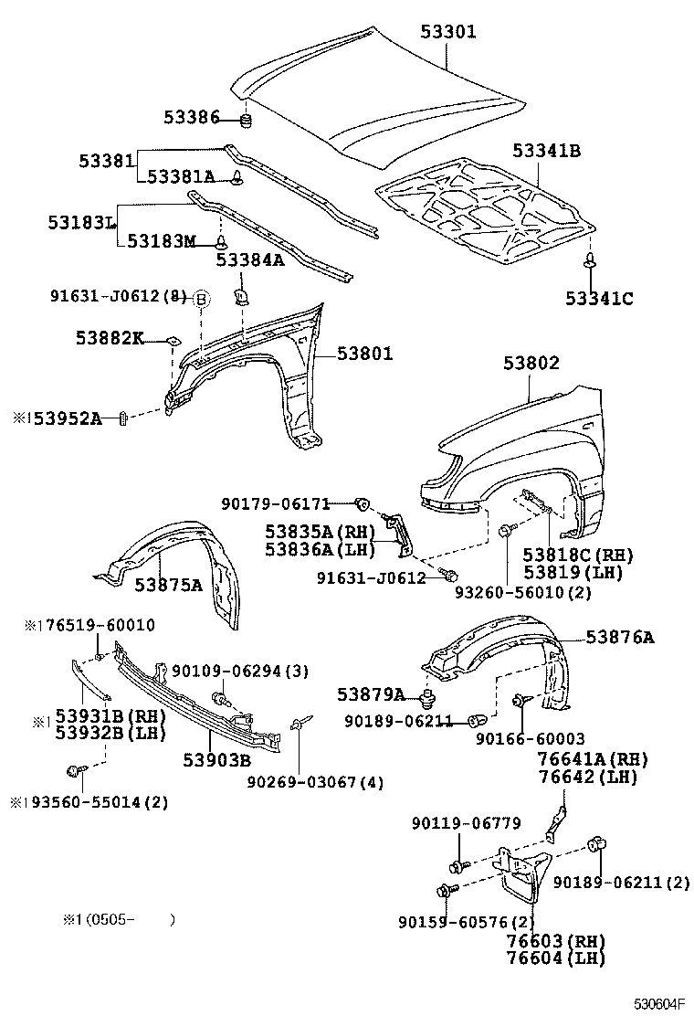 Брызговик передний правый Toyota L Cruiser 100 (2002-2007)