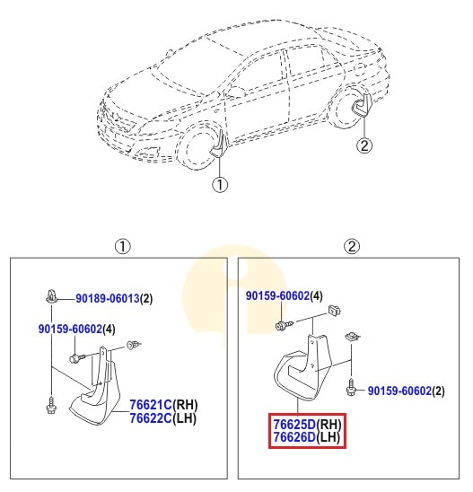 Брызговик задний правый Toyota Corolla e150 (2006-2012)