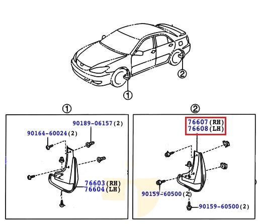 Брызговик задний правый Toyota Camry v30 (2001-2006)