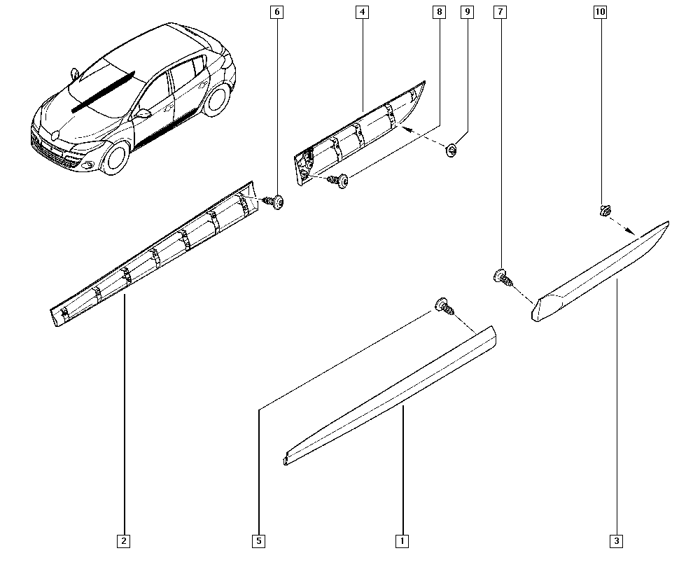 Молдинг передней правой двери Renault Megane 3 (2009-2014)