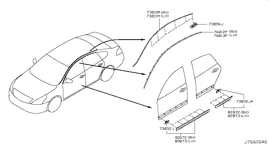 Молдинг двери передней правой Nissan Teana J32 (2008-2014)