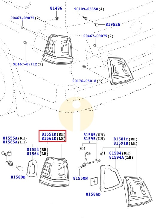 Фонарь левый наружный Toyota L Cruiser 200 (2007-2015)