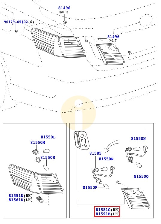 Фонарь правый внутренний Toyota Camry v40 (2006-2011)