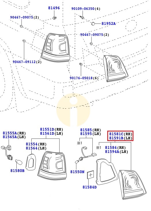 Фонарь правый внутренний Toyota L Cruiser 200 (2007-2015)