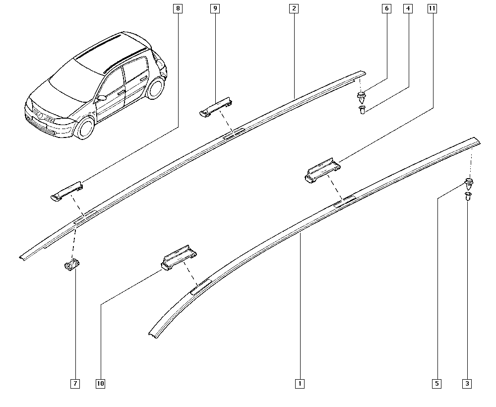 Молдинг крыши правый Renault Megane 2 (2003-2009)