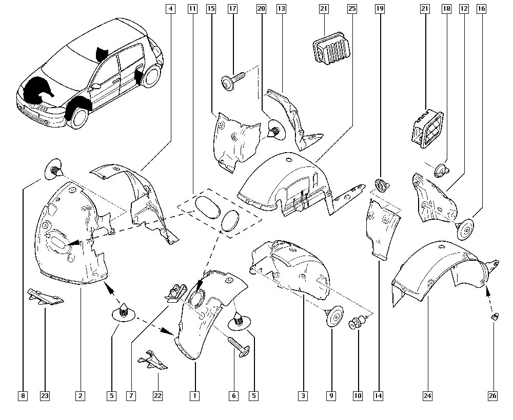 Подкрылок передний левый передняя часть Renault Megane 2 (2003-2009)