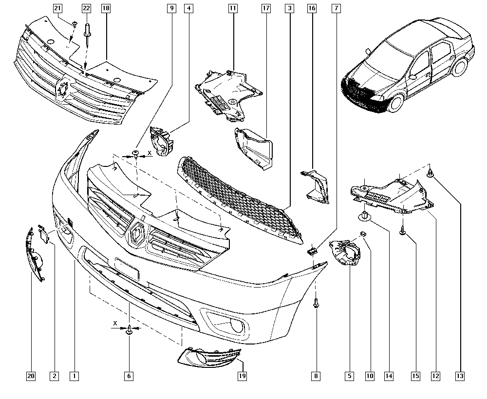 Решетка бампера Renault Logan 1 (2010-2015)