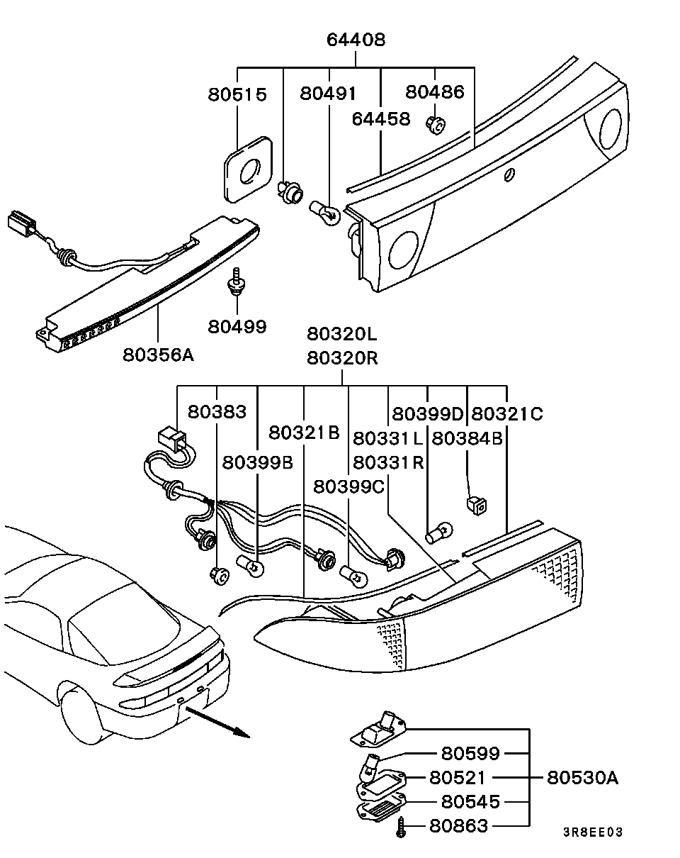 Фонарь подсветки номерного знака Mitsubishi Outlander 1 (2003-2007)