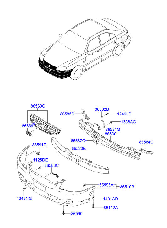 Бампер передний Hyundai Accent (2001-2006)