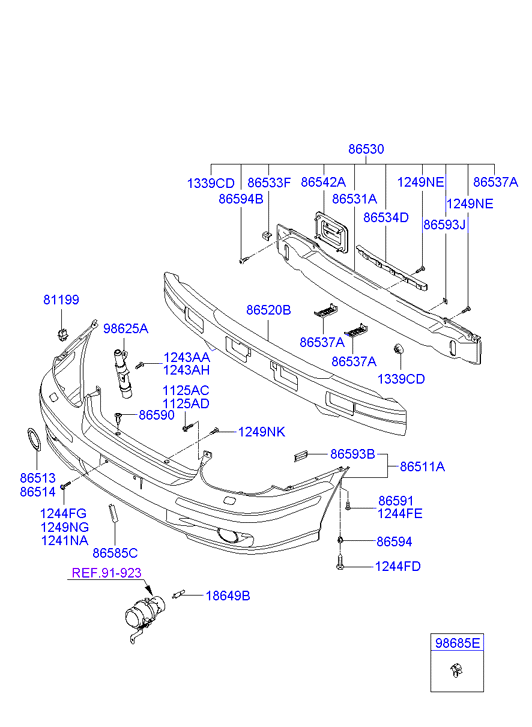 Усилитель бампера переднего Hyundai Sonata 4 (2001-2012)