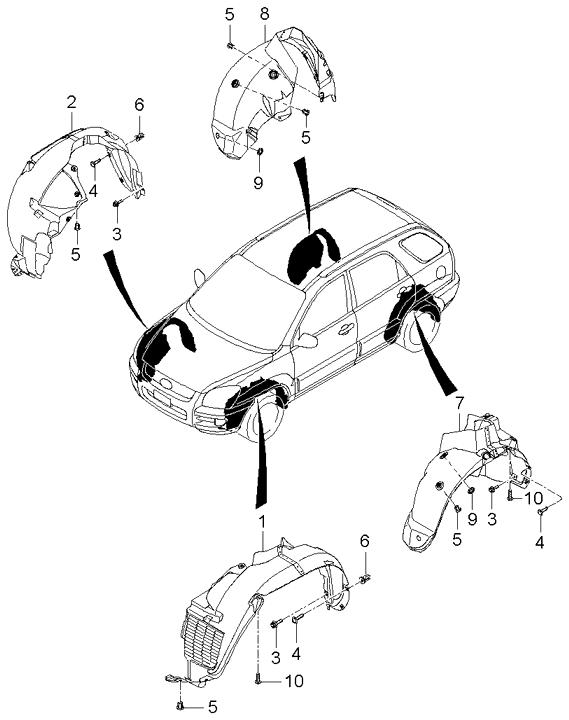 Подкрылок передний левый KIA Sportage 2 (2004-2010)