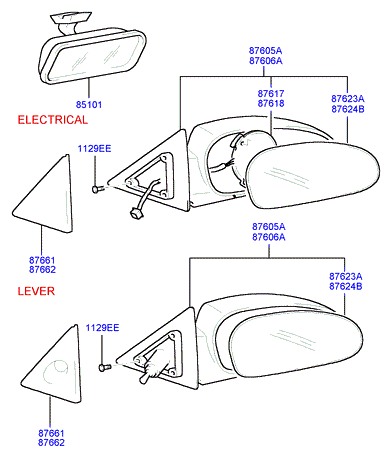 Элемент зеркала электрического правый Hyundai Sonata 4 (2001-2012)