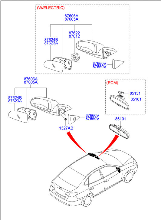 Зеркало левое электрическое Hyundai Elantra 4 (2006-2010)