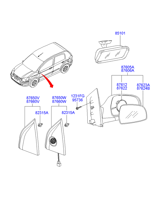 Элемент зеркала левый Hyundai Getz (2002-2011)