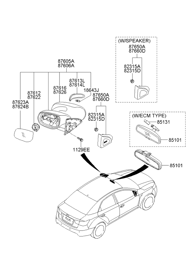 Элемент зеркала электрического левый KIA Cerato 2 (2009-2013)