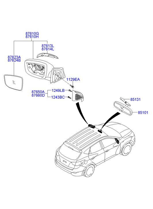 Элемент зеркала электрического левый Hyundai ix35 (2009-2015)