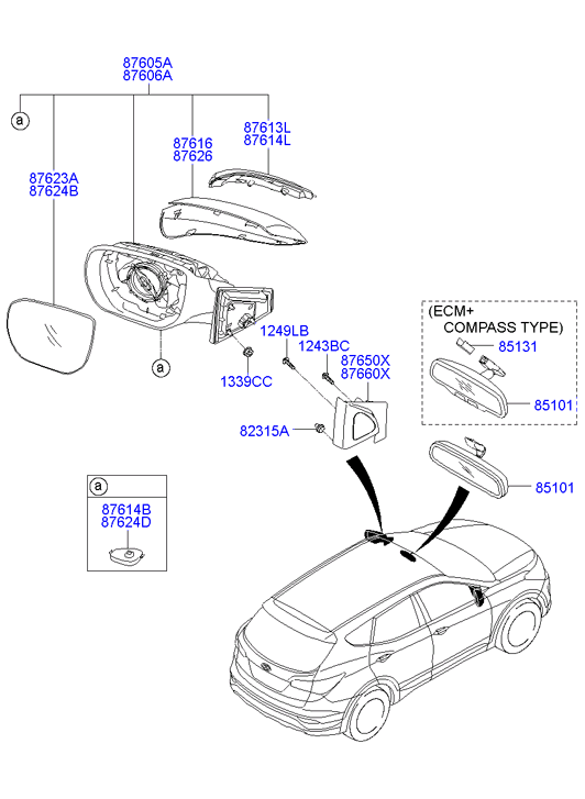 Элемент зеркала электрического левый Hyundai Santa Fe 3 (2012-н.в.)