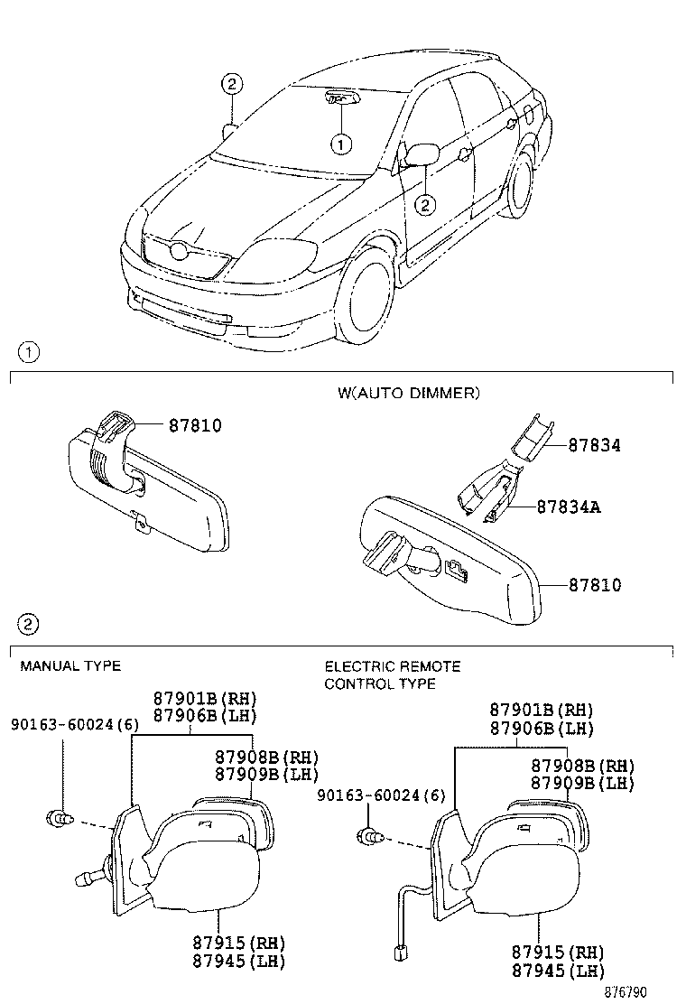 Зеркало левое (электрическое, в сборе) Toyota Corolla e120 (2001-2006)