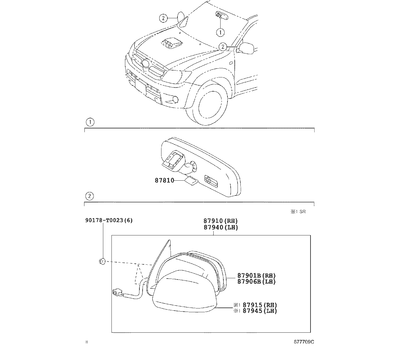 Элемент зеркала правый Toyota Hilux 7 (2005-2016)