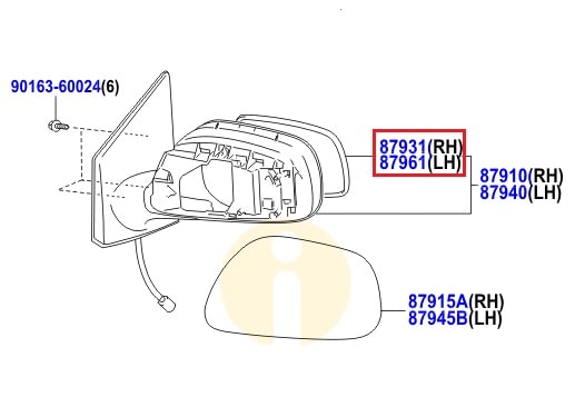 Элемент зеркала правый Toyota Corolla e150 (2006-2012)