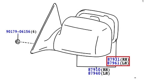 Элемент зеркала правый Toyota Camry v30 (2001-2006)