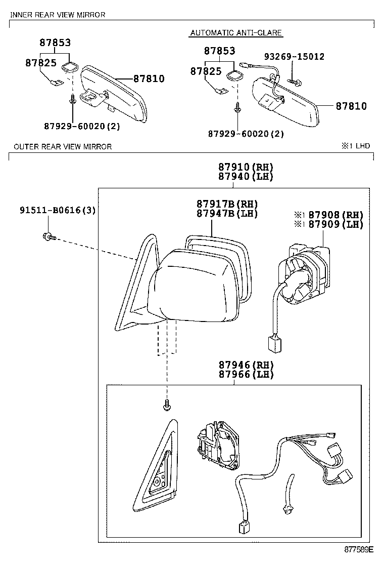 Элемент зеркала правый Toyota L Cruiser 100 (2002-2007)