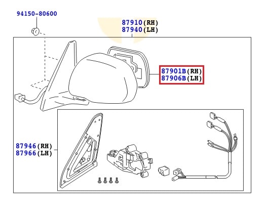 Элемент зеркала правый Toyota Prado 120 (2002-2009)