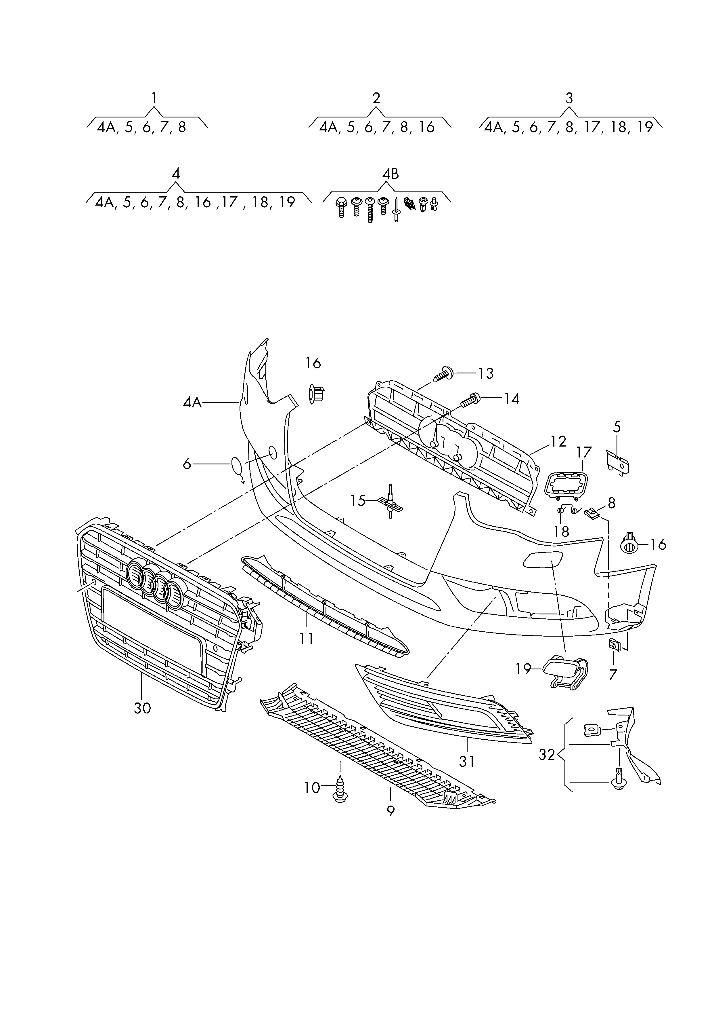 Решетка бампера переднего Audi A4 B8 (2007-2015)