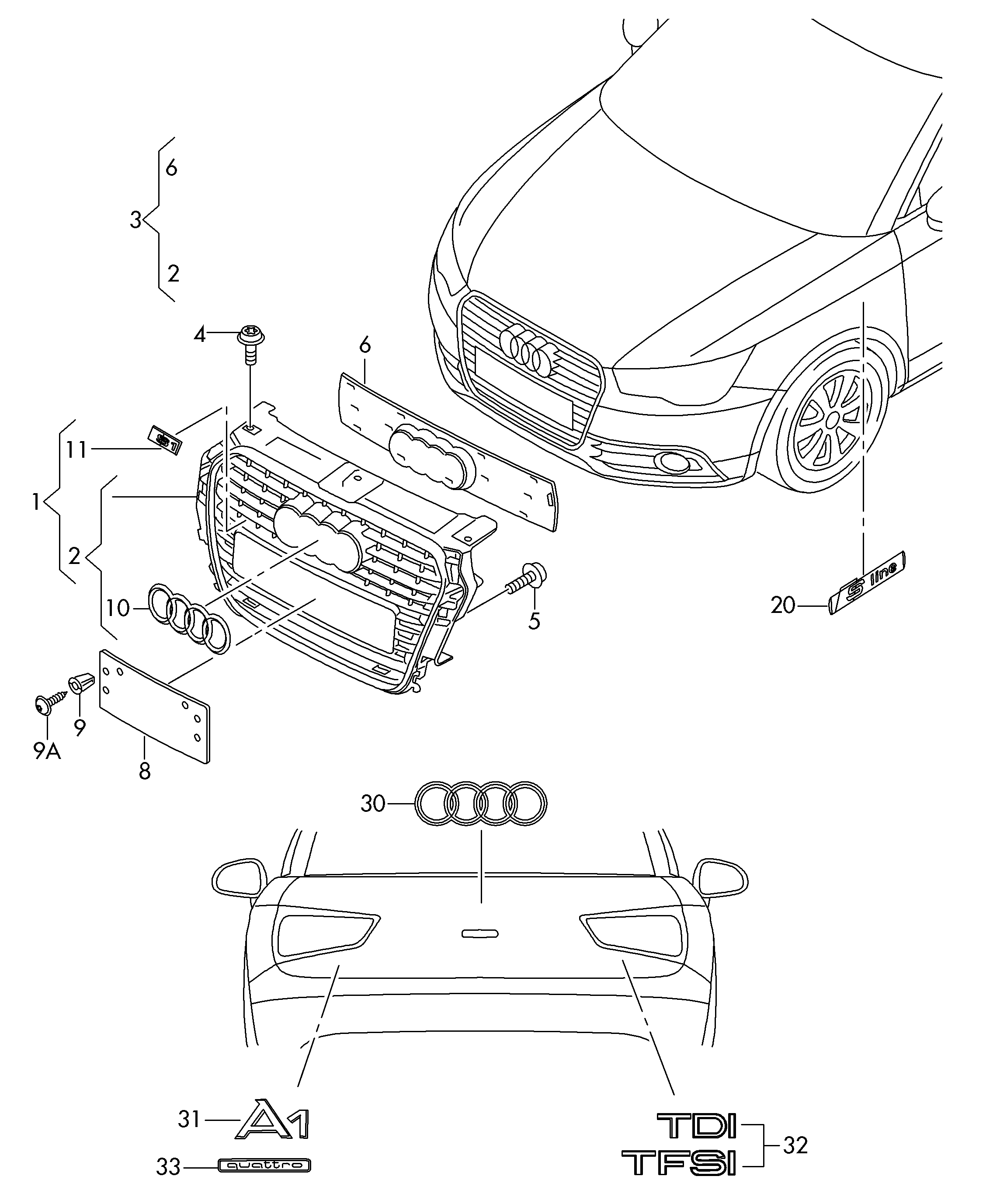 Решетка радиатора Audi A1 8X (2010-2017)