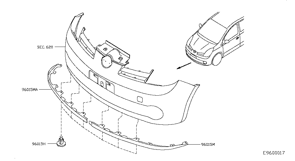 Спойлер бампера переднего правая часть Nissan Note (2009-2014)