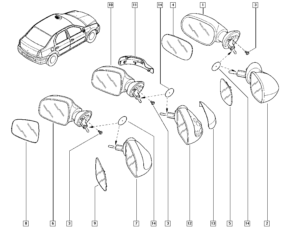 Зеркало правое механическое Renault Sandero 1 (2009-2014)