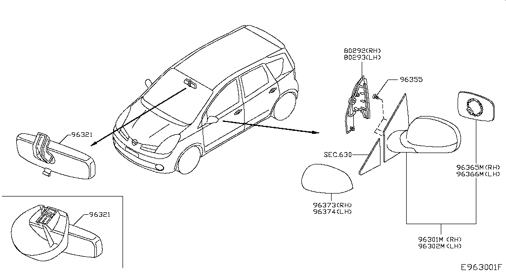 Зеркало правое Nissan Note (2005-2009)