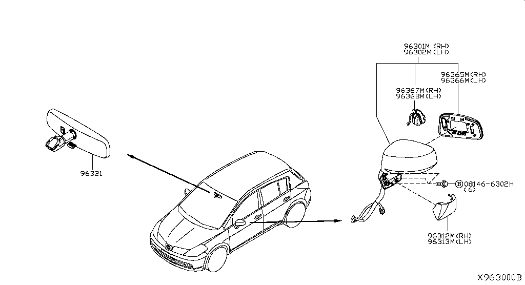 Элемент зеркала правый Nissan Tiida C11 (2004-2014)