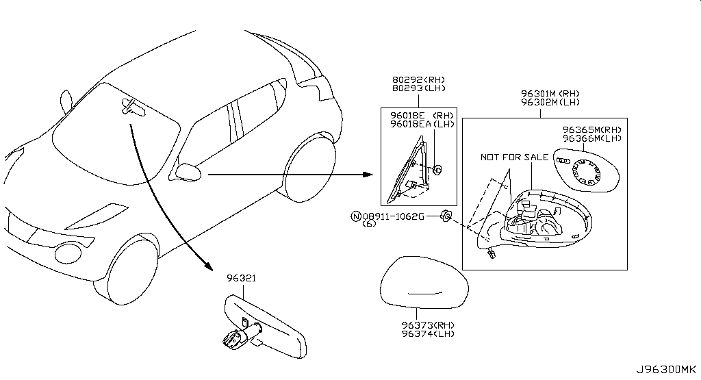 Элемент зеркала левый Nissan Juke F15 (2010-2017)