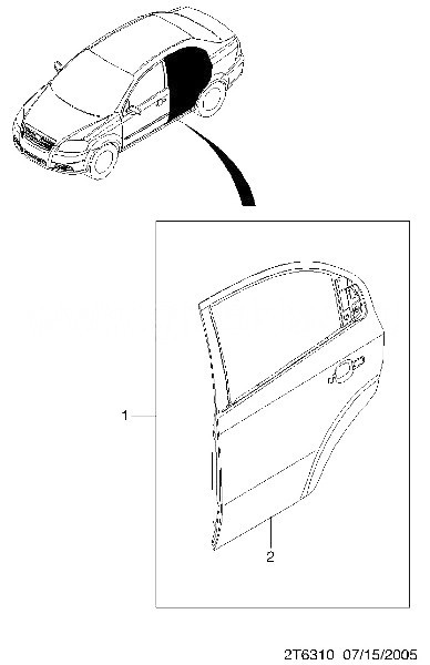 Дверь задняя правая Chevrolet Aveo T255 хетчбек (2006-2012)