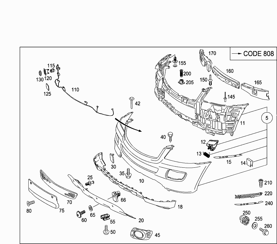 Решетка бампера переднего Mercedes ML-klass W164 (2005-2008)