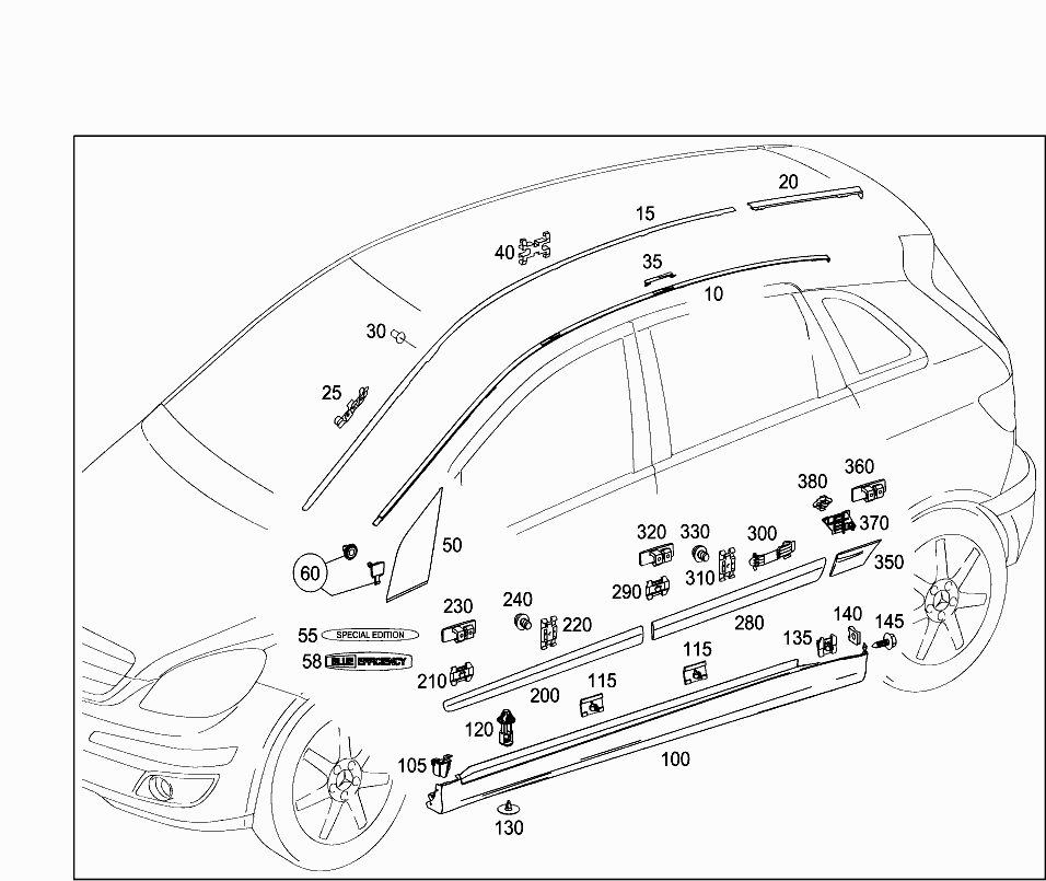 Молдинг крыши левый Mercedes B-klass W245 (2005-2011)