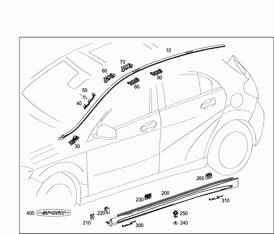 Молдинг крыши правый Mercedes A-klass W176 (2013-н.в.)