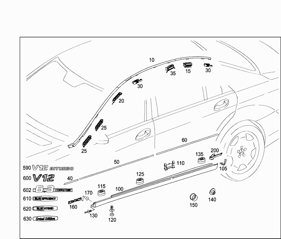 Молдинг крыши левый (Long) Mercedes S-klass W221 (2005-2013)