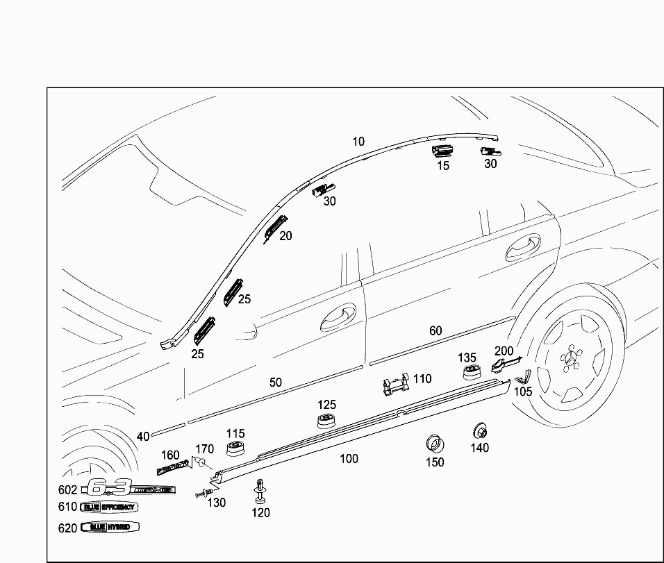 Молдинг крыши левый Mercedes S-klass W221 (2005-2013)