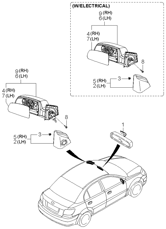 Зеркало правое электрическое KIA Rio 2 (2005-2011)