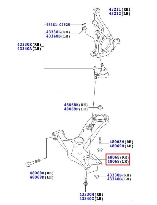 Рычаг передний левый Toyota Corolla e150 (2006-2012)