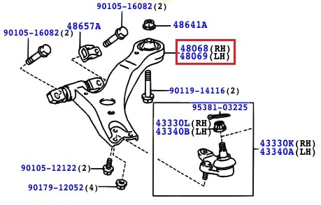 Рычаг передний левый Toyota Camry v30 (2001-2006)