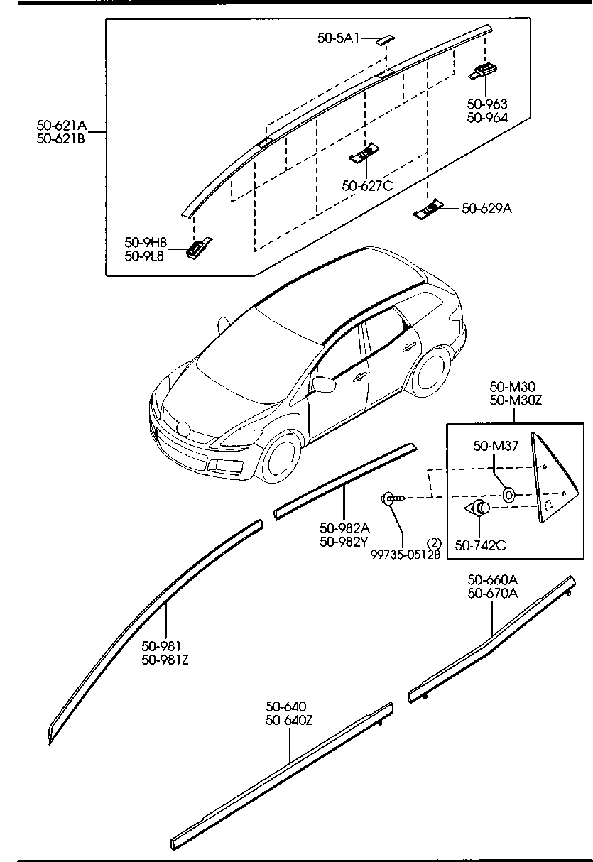 Молдинг крыши правый Mazda CX-7 (2006-2009)