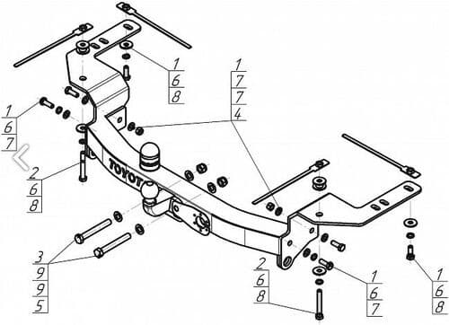 Фаркоп Motodor для Toyota Land Cruiser 200 (2007-2021) с нержавеющей накладкой